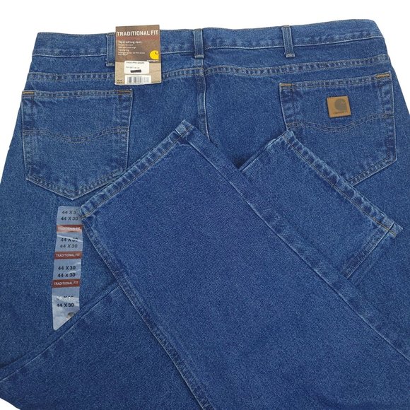 Carhartt Jeans NEW Men 44x30 Traditional Fit Tapered Leg Dark Wash Denim Work - Picture 2 of 12